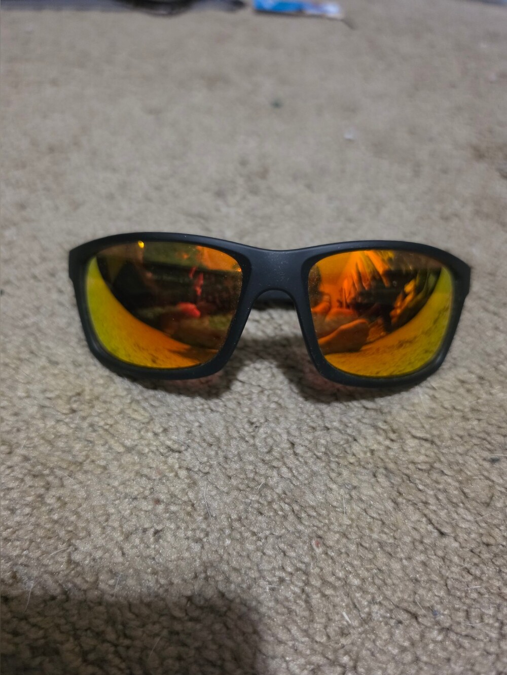 Sporty Black Sunglasses with Orange Mirrored Lenses